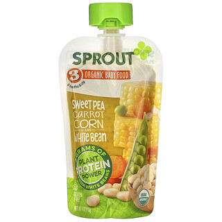 Sprout Organic, 嬰幼兒食品，適用於 8 個月及以上嬰幼兒，含豌豆/胡蘿蔔/玉米/白豆，4 盎司（113 克）