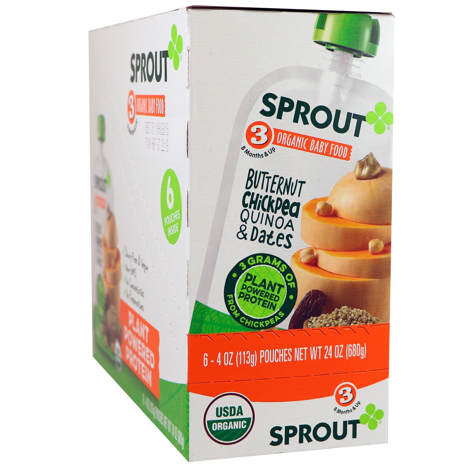 Sprout Organic Nourriture Pour Bebe 3e Age Courge Musquee Pois Chiches Quinoa Et Dattes 6 Sachets 4 Oz 113 G Chacun Iherb