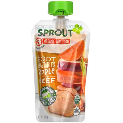 Sprout Organic Baby Food, 8 Months & Up, Root Vegetables, Apple with Beef, 4 oz (113 g)
