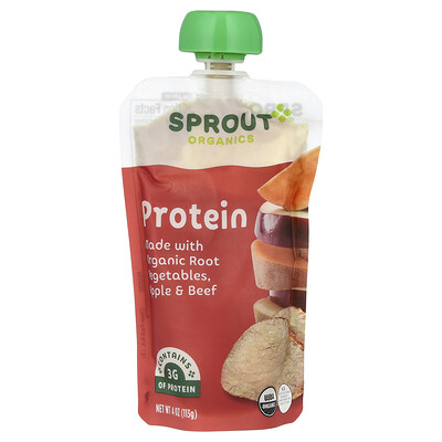 Sprout Organics  Baby Food  8 Months & Up  Protein  Organic Root Vegetables  Apple & Beef  4 oz (113 g)