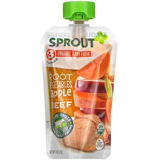 Sprout Organic, 嬰兒食品，8 個月以上，融合塊根蔬菜、蘋果和牛肉，4 盎司（113 克）