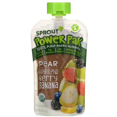 Sprout Organic Power Pak, 12 Months & Up, Pear with Superblend Berry Banana, 4.0 oz (113 g)