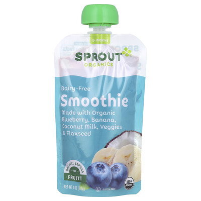 Sprout Organics  Baby Food  Smoothie  12 Months & Up  Blueberry  Banana  Coconut Milk  Veggies & Flaxseed  4 oz (113 g)