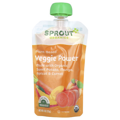 Sprout Organics  Veggie Power  12 Months & Up  Sweet Potato  Mango  Apricot & Carrot  4 oz (113 g)
