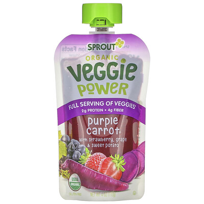 Sprout Organic Veggie Power, Purple Carrot with Strawberry, Grape & Sweet Potato, 4 oz (113 g)