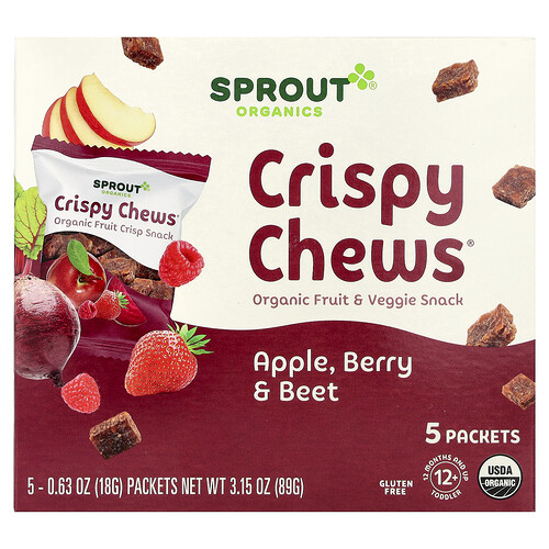 Sprout Organics Crispy Chews от 12 месяцев и старше красные фрукты свекла и ягоды с хрустящим коричневым рисом 5 пакетиков по 18 г (0 63 унции)