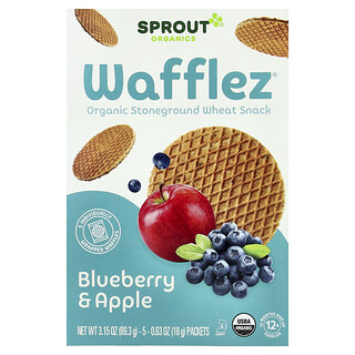 Sprout Organics, Wafflez®, Blueberry & Apple, 12 Months+, 5 Packets, 0.63 oz (18 g) Each