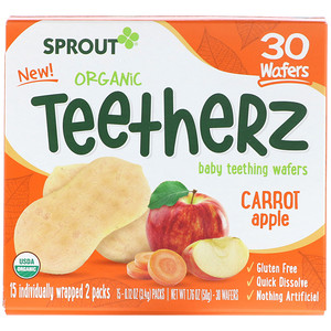 Отзывы о Sprout Organic, Teetherz, Baby Teething Wafers, Carrot Apple, 30 Wafers
