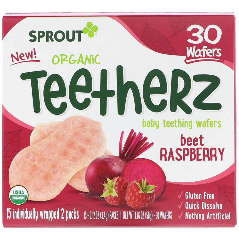 Sprout Organic, Teetherz, Baby Teething Wafers, Beet Raspberry, 30