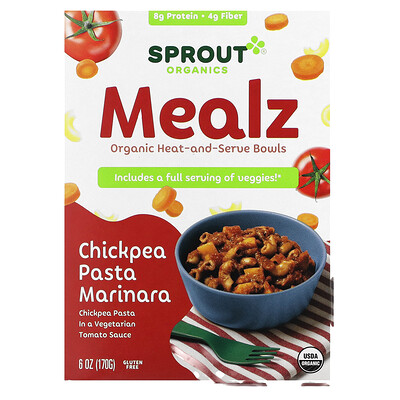 

Sprout Organics Mealz, органические разогреватели и сервировочные миски, макароны из нута и маринара, 170 г (6 унций)