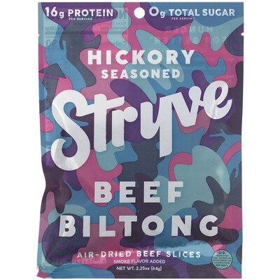 Stryve Foods Beef Biltong, Air-Dried Beef Slices, Hickory Seasoned, 2.25 oz (64 g)