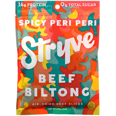 Stryve Foods Beef Biltong, Air-Dried Beef Slices, Spicy Peri Peri, 2.25 oz (64 g)