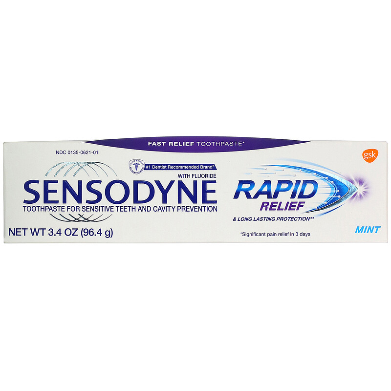 Sensodyne, Rapid Relief Toothpaste With Fluoride, Mint, 3.4 Oz (96.4 G ...