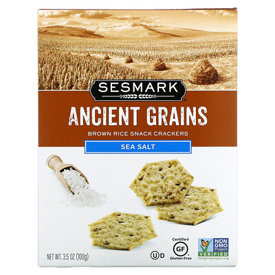 Sesmark Ancient Grains, крекеры из коричневого риса, морская соль, 100 г (3,5 унции)