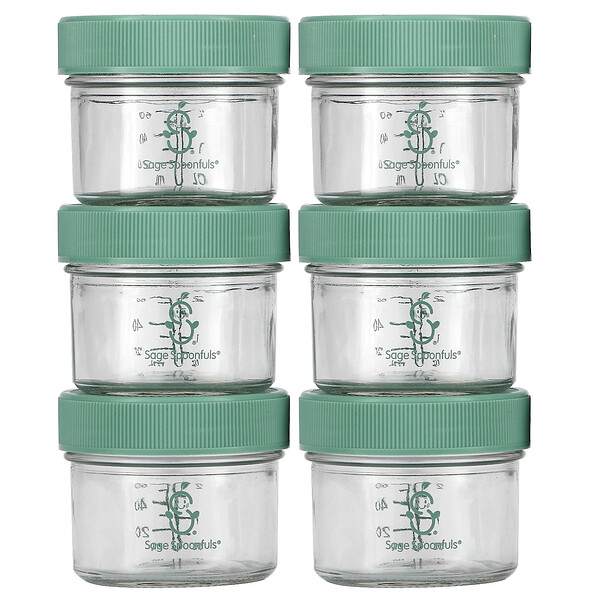 Sage Spoonfuls‏, Glass Baby Food Storage Jars, 6 Pack, 4 oz Each