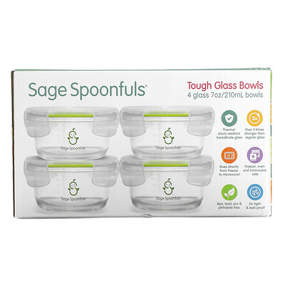 Sage Spoonfuls Прочные стеклянные миски, 4 упаковки, 210 мл (7 унций)