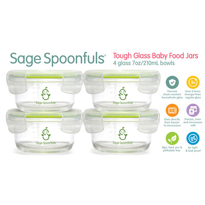 Sage Spoonfuls Прочные стеклянные миски, 4 упаковки, 210 мл (7 унций)
