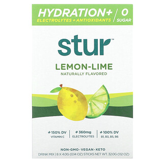 Stur, Hidrasyon + Elektrolitler + Antioksidanlar İçecek Karışımı, Limon-Limon, 8 Çubuk, Her Biri 0,14 oz (4 g)