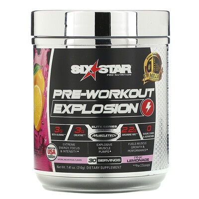 Six Star Pre-Workout Explosion, Pink Lemonade, 7.41 oz (210 g)