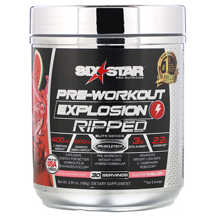 Six Star, Pre-Workout Explosion Ripped, со вкусом арбуза, 168 г (5,91 унции)