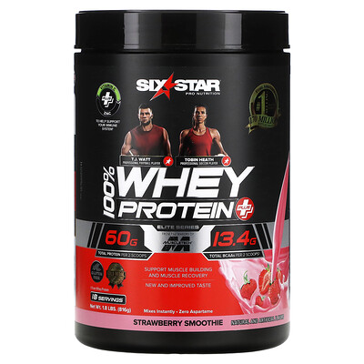 Six Star Elite Series, 100% Whey Protein Plus, Strawberry Smoothie, 1.8 lbs (816 g)