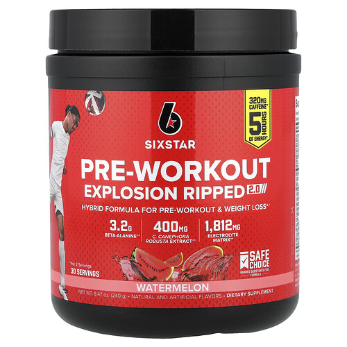 Sixstar Pre-Workout Explosion Ripped 2.0, Watermelon, 8.47 oz (240 g)