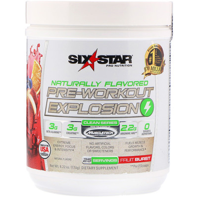Six Star Naturally Flavored Pre-Workout Explosion, Fruit Burst, 6.22 oz (176 g)