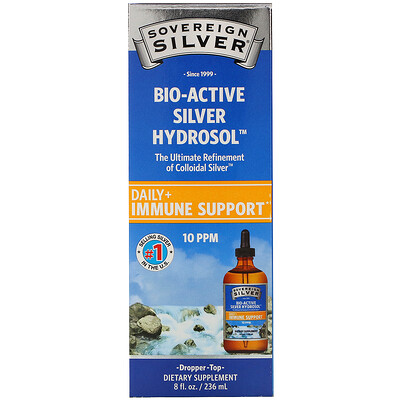 Sovereign Silver Bio-Active Silver Hydrosol с капельным дозатором, ежедневная и иммунная поддержка, 10 ч/млн, 236 мл (8 жидких унций)