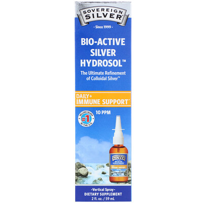 Sovereign Silver Bio-Active Silver Hydrosol, поддержка иммунитета, вертикальный спрей, 10 ч/млн, 59 мл (2 жидких унции)