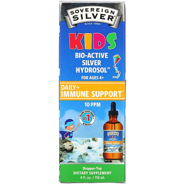 Sovereign Silver, Bio-Active Silver Hydrosol, For Kids, Daily Immune Support Drops, 10PPM, 4 fl oz (118 ml)