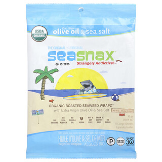 سيسناكس‏, عضوي Seaweed Wrapz ™ ، زيت زيتون بكر ممتاز وملح البحر ، 5 أوراق كبيرة ، 0.54 أونصة (15 جم)