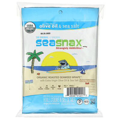 Купить SeaSnax упаковка органических обжаренных водорослей, оригинальный вкус, 20 больших листов, 60 г (2, 16 унции)