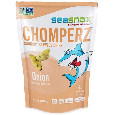 SeaSnax Chomperz, хрустящие чипсы из морских водорослей, с луком, 1 унций (30 г)