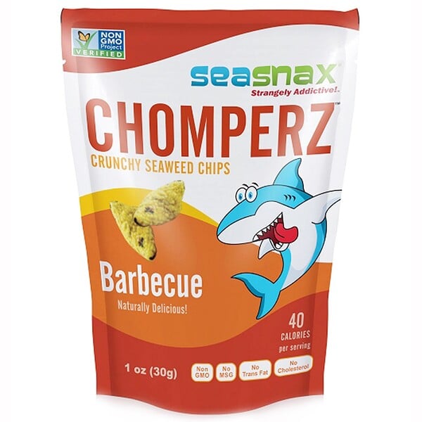 SeaSnax, Chomperz, Crunchy Seaweed Chips, Barbecue, 1 oz (30 g)