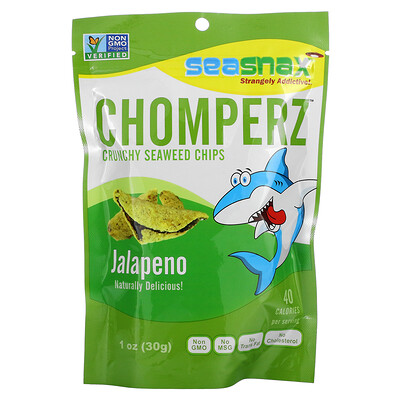 Купить SeaSnax Chomperz, хрустящие чипсы из морских водорослей, с перцем халапеньо, 1 унций (30 г)