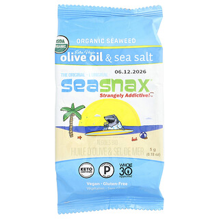 SeaSnax, Rumput Laut Organik, Minyak Zaitun Extra Virgin & Garam Laut, 0,5 g (5 g)