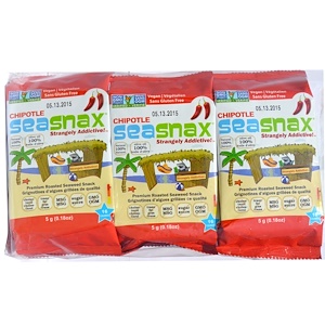 Отзывы о Сиснэкс, Grab & Go, Premium Roasted Seaweed Snack, Spicy Chipotle, 6 Pack, 0.18 oz (5 g) Each