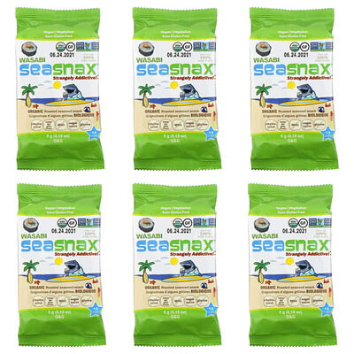 SeaSnax Grab & Go премиальный снек из жареных водорослей васаби 6 пакетиков по 5 г (0 18 унции)