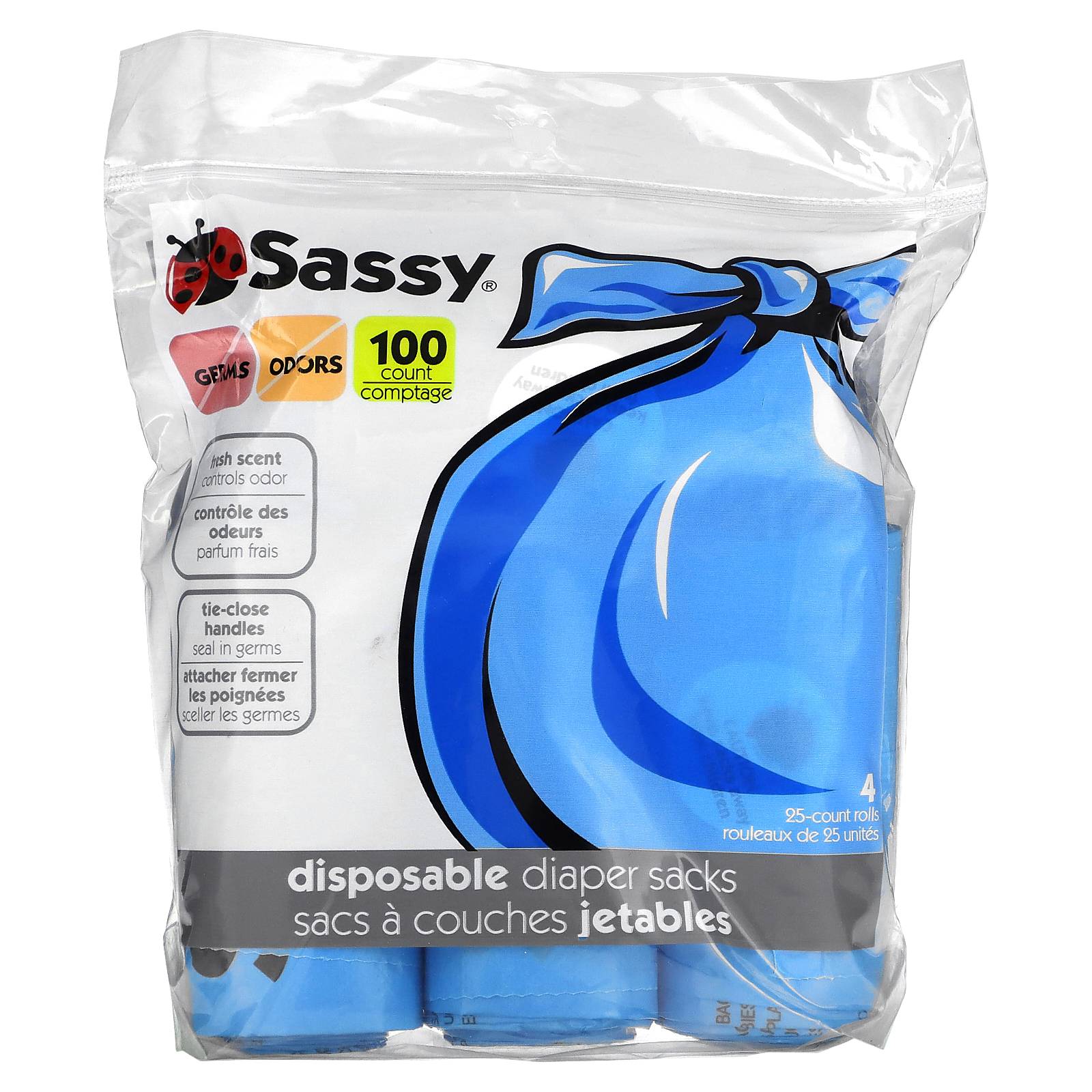 Sassy, Disposable Diaper Sacks, 100 Sacks, 4 25 Count Rolls