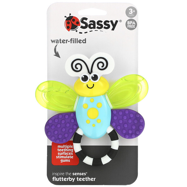 Sassy, Inspire The Senses, прорезыватель в виде бабочки, для детей от 3 месяцев, 1 шт.