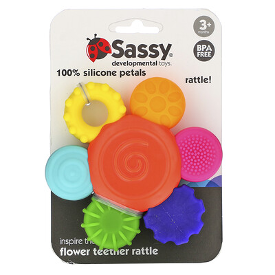 Sassy Inspire The Senses, цветочная погремушка, для детей от 3 месяцев, 1 штука