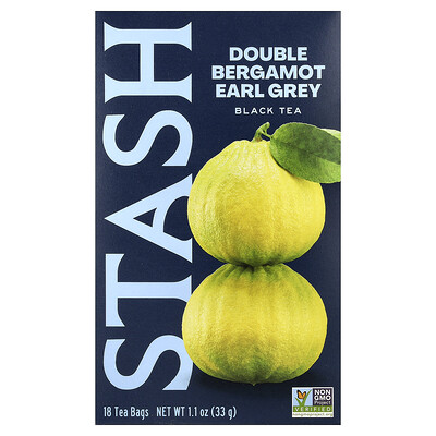 Stash Tea, Té negro, Doble bergamota revitalizante, Earl Grey, 18 bolsitas de té, 33 g (1,1 oz)