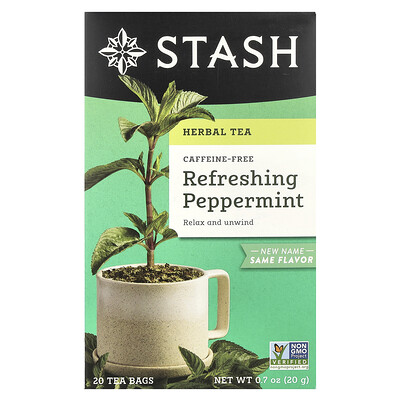 Stash Tea Herbal Tea Refreshing Peppermint Caffeine Free 20 Tea Bags 0.7 oz (20 g)