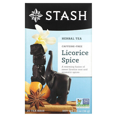 

Stash Tea Травяной чай высшего сорта, лакрица и пряности, без кофеина, 20 чайных пакетиков, 1,2 унции (36 г)