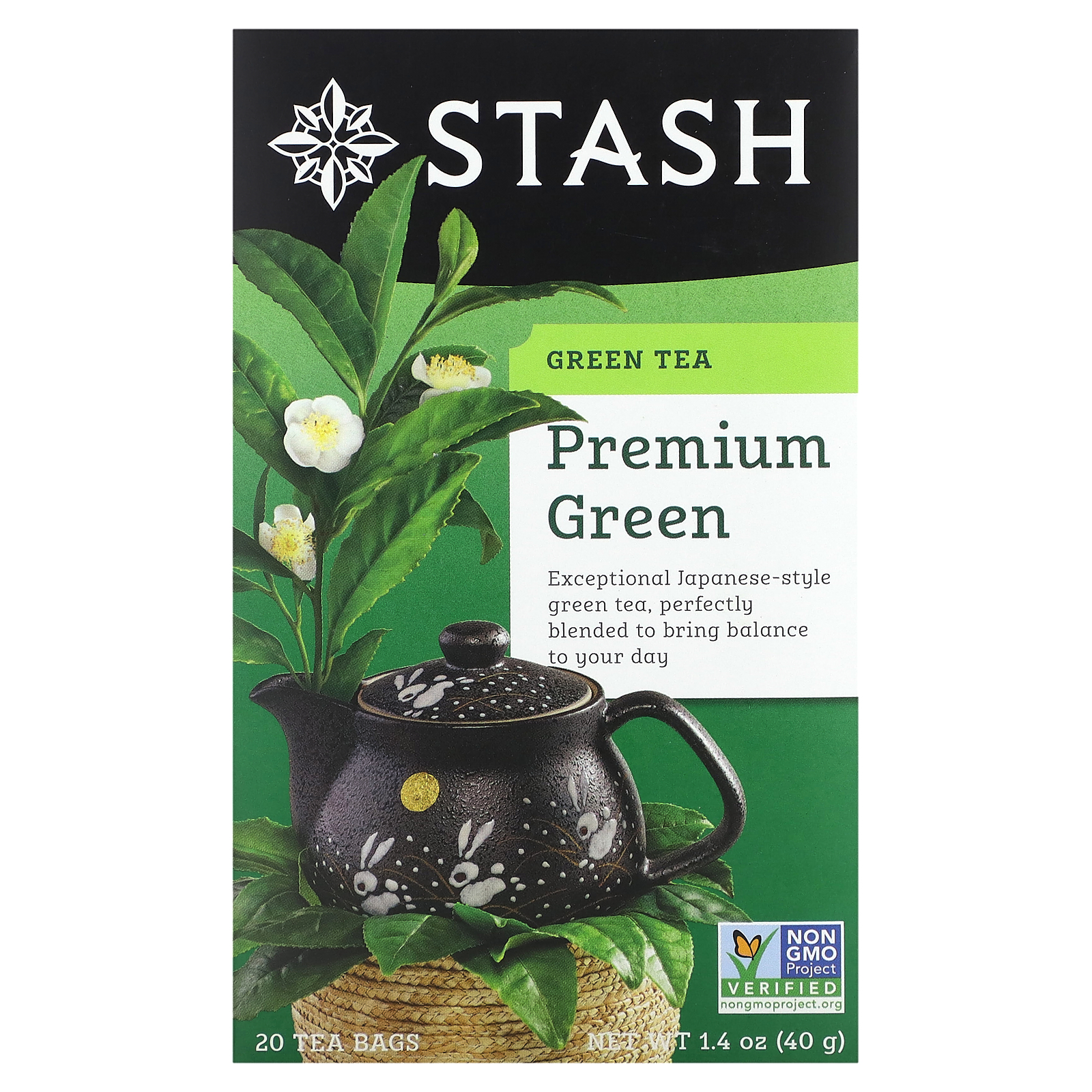 Té verde, verde premium, 20 bolsitas de té, 1,4 oz (40 g) - Imagen 1 de 3