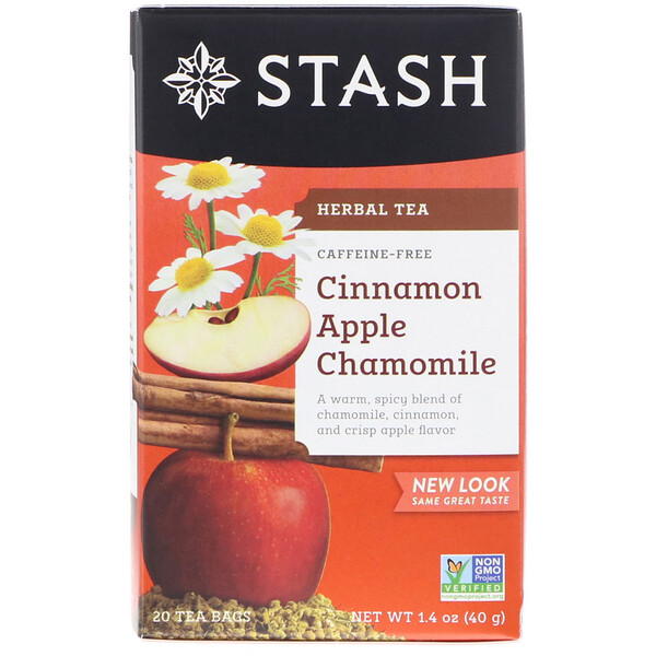 Stash Tea, Herbal Tea, Cinnamon Apple Chamomile, Caffeine Free, 20 Tea