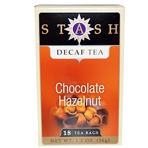 Stash Tea, Чай высшего сорта без кофеина, шоколад и лесной орех, 18 чайных пакетиков, 1,2 унции (36 г)