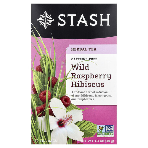 Stash Tea, Herbal Tea, Wild Raspberry Hibiscus, Caffeine Free, 20 Tea Bags,1.3 oz (38 g)