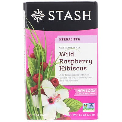 Купить Herbal Tea, Wild Raspberry Hibiscus, Caffeine Free, 20 Tea Bags, 1.3 oz (38 g)