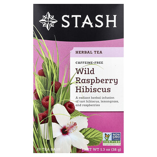 Stash Tea, травяной чай, дикая малина и гибискус, без кофеина, 20 чайных пакетиков, 38 г (1,3 унции)